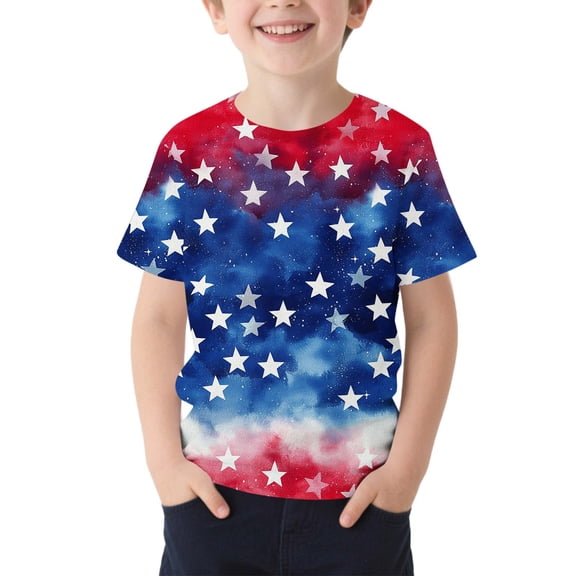 Cethrio Boys 4th of July T-shirts, Summer Gifts Crew Neck Casual Graphic Tees Multicolor Size 6