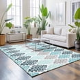 thumbnail image 3 of Large Area Rugs 5'x8', Teal Boho Flowers Carpet Runner Indoor Outdoor Rugs Home Decor Aesthetic, Modern Luxurious Ombre Geometric Floral Non Slip Mats Washable Accent Rug for Living Room Bedroom, 3 of 8