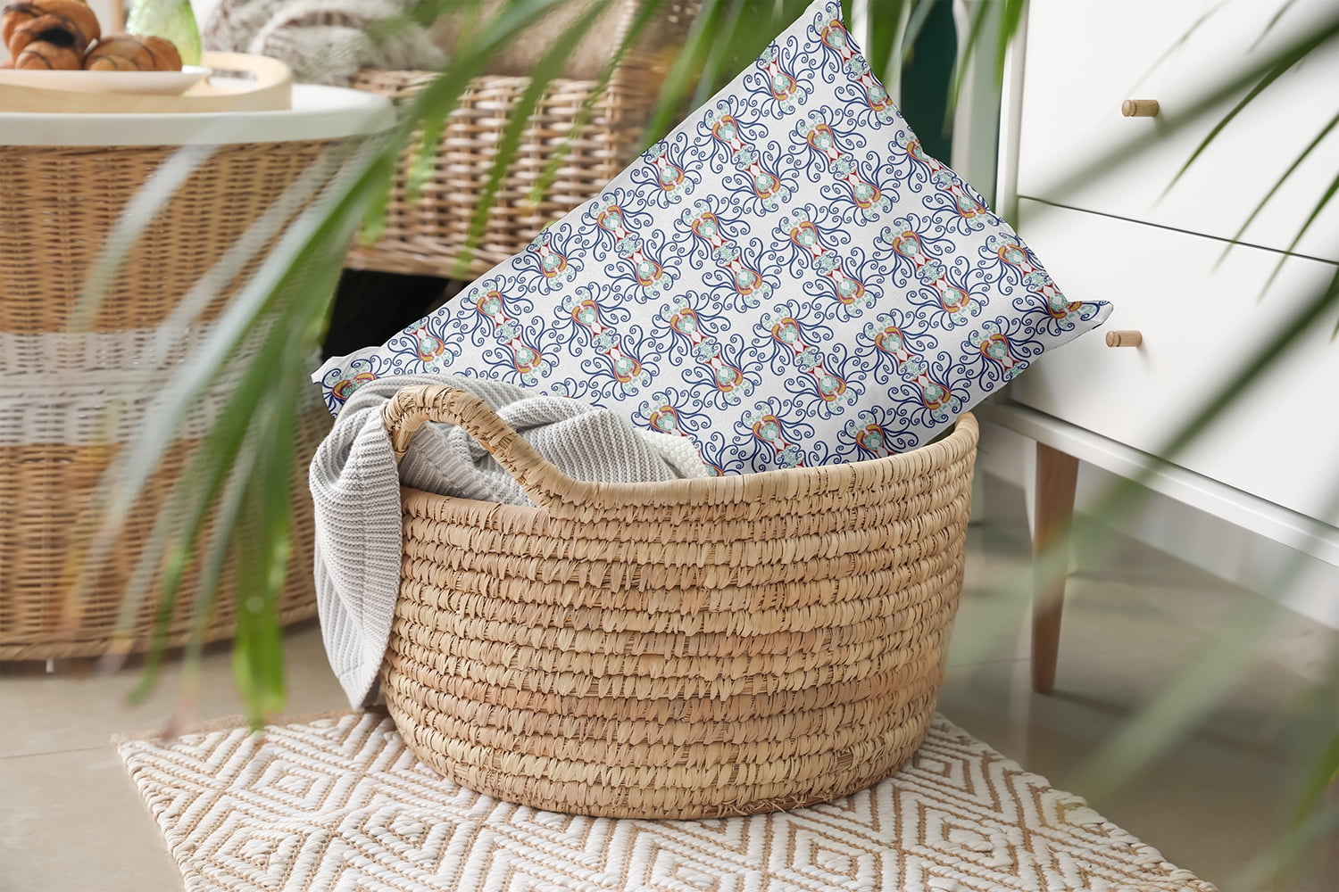 20" x 14" Simply Daisy Swirly Polyester Indoor/Outdoor Pillow, Nautical Navy Qty 1