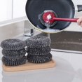 thumbnail image 1 of Bolas de limpieza de alambre de mango largo, esponja de sartén de lana de acero, fregador de platos de Metal, cepillo para olla, fregado de cocina, juego de 6 uds., 1 of 5