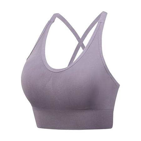 kamemir No Underwire Bras for Women Sports Bra for Women  Criss-Cross Back Padded Strappy Sports Bras Medium Support Yoga Bra with Removable Cups(Purple S)