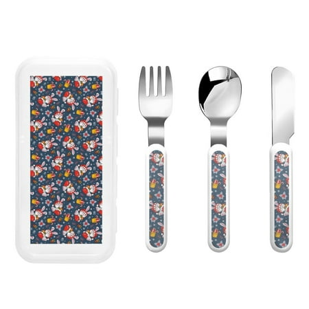 

Kdxio Christmas Bunny A Toddler Utensils Set - Kids Silverware Set Set Kids Utensils Set with Case for Preschooler Children