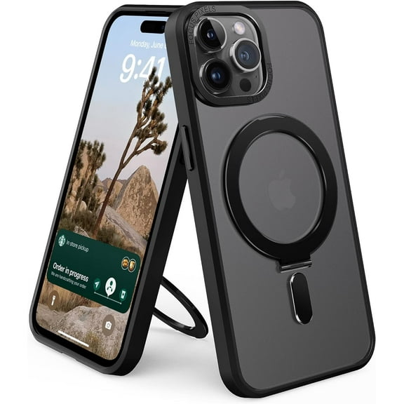 for iPhone 14 Pro Phone Case with Magnetic Ring Stand, iPhone 14 Pro Case 6.1" Compatible with Magsafe for Men Women, Black