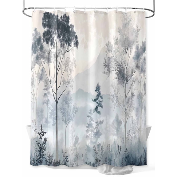 Fsddascl Gray Ombre Forest Shower Curtain Set - Extra Long 72" x 96" Washable Bathtub Curtain with 12 Hooks, Watercolor Trees Mountain Waterproof Fabric Stall Shower Curtains for Bathroom/Bathtub