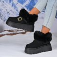 thumbnail image 3 of SYMOID Womens Black Winter Snow Boots - Platform Ankle Boots with Faux Faux Fur Collar Fleece Lined Warm & Anti-Slip Rubber Sole Gold Buckle,Size 39, 3 of 9