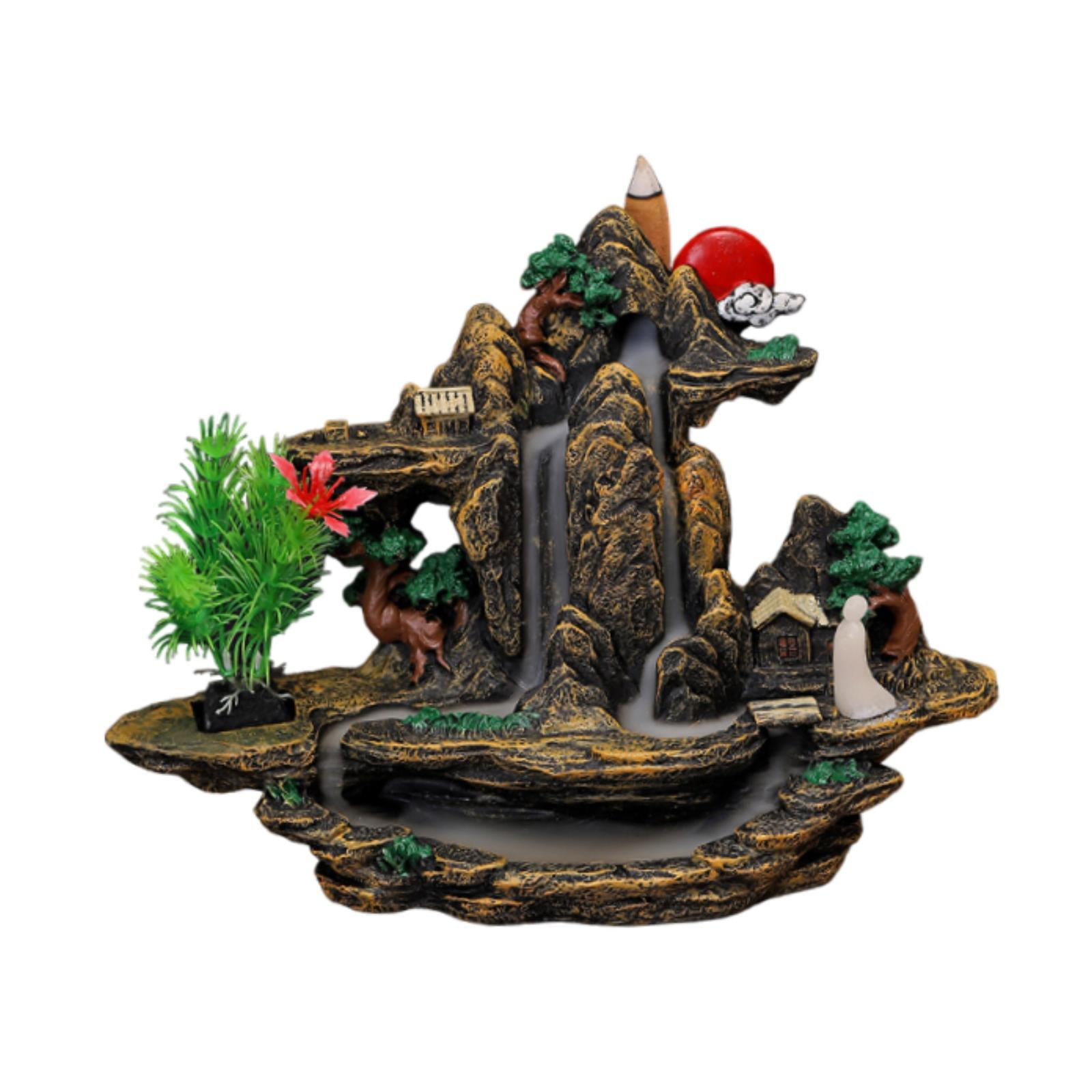TISHITA Mountain Waterfall Backflow Incense Burner Table Ornament Incense Holder Feng Shui Ornament for Temple Office Yoga Meditation A