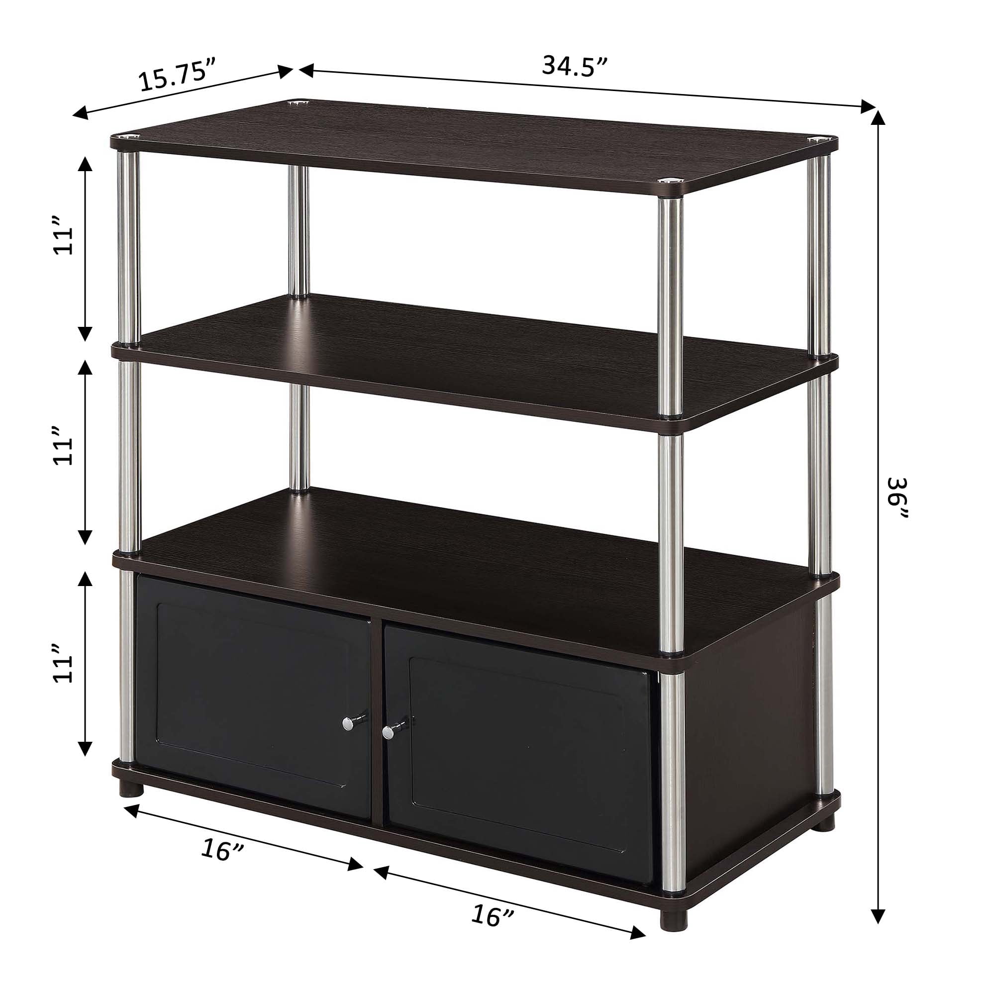 Convenience ConceptsDesigns2Go Highboy TV Stand with Storage Cabinets and Shelves for TVs up to 40 Inches, Espresso
