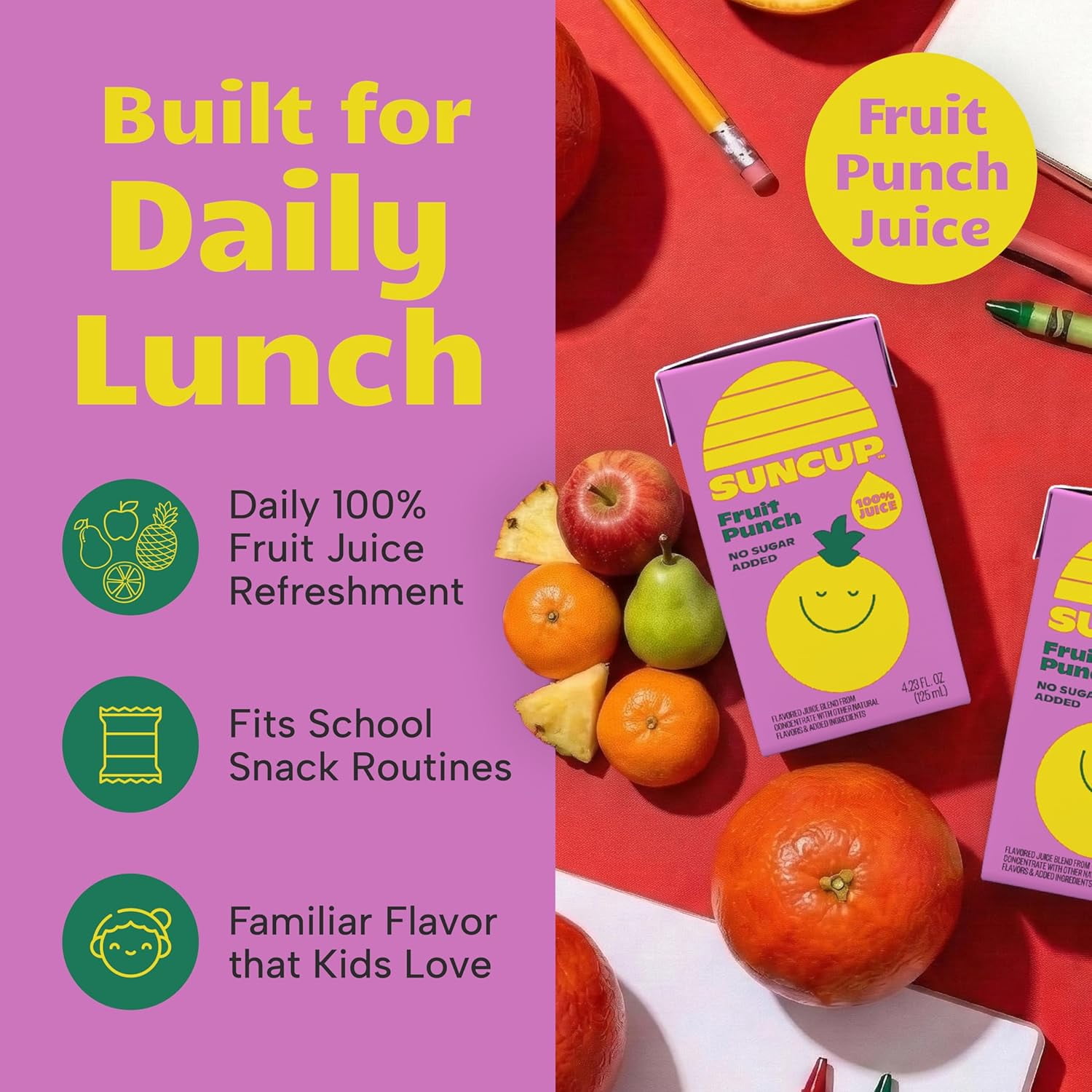 SunCup Juice - Fruit Punch (40 Pack) 4.23 oz Juice Box with Straw | 100% Fruit Punch Blend for Kids, Organic Ingredients, Bulk Pack for Lunches, School, or Home