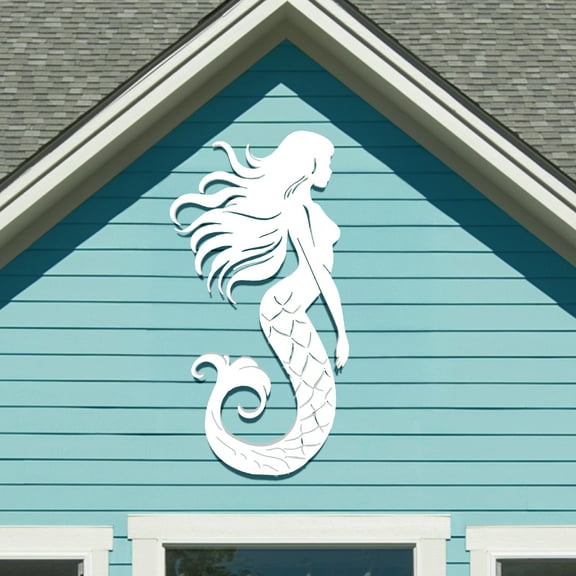 Outdoor Mermaid Wall Art – Nautical Mermaid Decor for Beach House, Coastal Poolside, and Ocean-Themed Spaces – Weatherproof PVC Mermaid Sign, 4 Foot