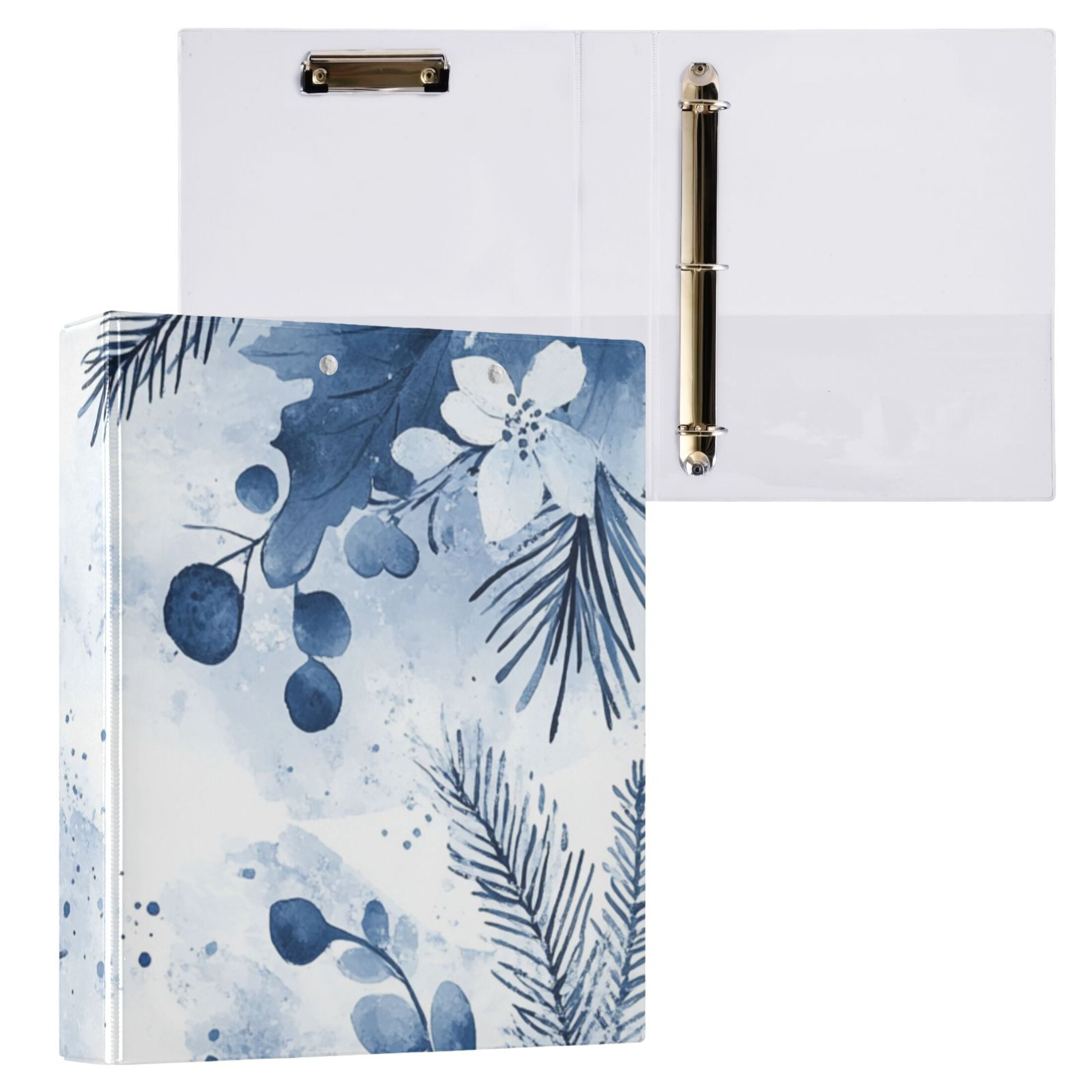 Winter Flowers Floral 3 Ring Binders 1.5 inch Hardcover File Folders with Interior Pockets A4 Size Organizer for School Office Hospital