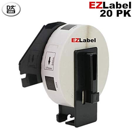 20 Rouleaux EZlabel Frère DK1204 Compatible Blanc 0.66" x 2.1" (17 mm x 54.3 mm) Étiquette (400 Étiquettes/rouleau) avec Cartouche