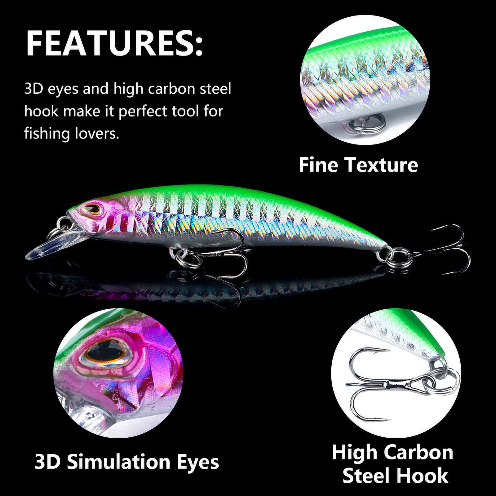 HENGJIA Fishing Lures Large Hard Bait Minnow VIB Lure with Treble Hook Life-Like Swimbait Fishing Bait Popper Crankbait Sinking Lure for Trout Bass Walleye Redfish, 10PCS
