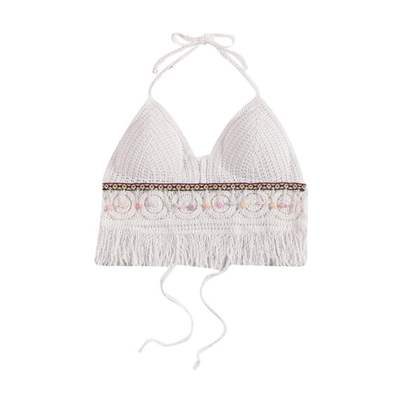 Annhoo Crochet Tank Tops for Women Spring Summer Block Color Drawstring Knit Sleeveless Shirts Beach Clothes