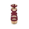 thumbnail image 5 of BLISSFUL STEP Women's Shoes Platform Peep Toe Strappy Back Zip Wedge Heel Sandals Burgundy 7.5, 5 of 7