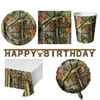 Hunting Camo Birthday Party Set 37 Pieces,9" Plate,Luncheon Napkin,Plastic Table Cover,9 Oz. Cup,Banner,Metallic Balloon