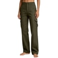 thumbnail image 2 of Women's Soft Fabric Straight Leg Pants with Pockets Mid Elastic Waist, Casual Hiking Jogging Work Outdoor Business Travel, Womens Trousers Loose | VerBelle,Army Green L, 2 of 7