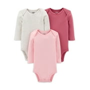 Carter's Child of Mine Baby Girls Long Sleeve Basic Bodysuit, 3-Pack, Preemie-12 Months