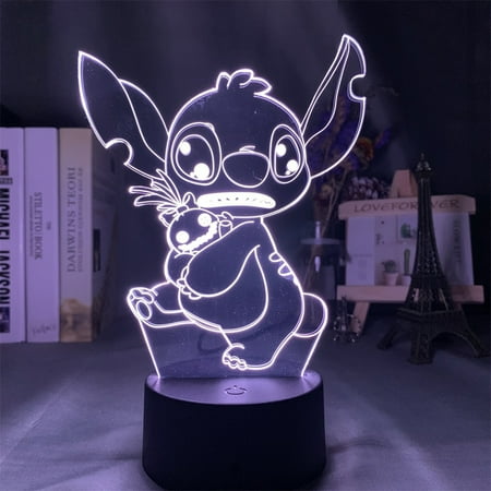 

Cute Stitch Anime Characters 3D LED Optical Illusion Lamp Bedroom Decor Remote Control Sleeping Lamp 7 Colors Visual Night Light Birthday Christmas Gift for Toddlers