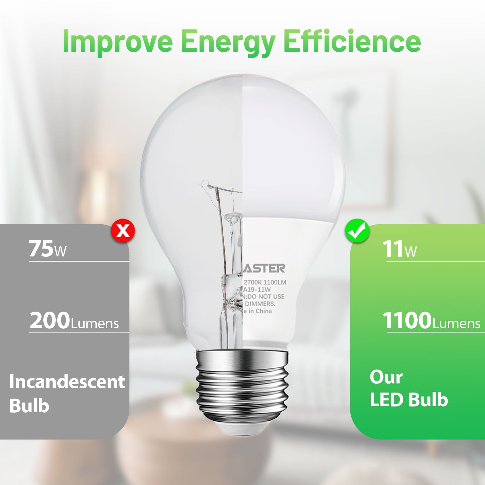 A19 LED Light Bulb, 75W Equivalent LED Bulb, 11W 2700K Warm White, 1100 Lumens, Non-Dimmable Light Bulbs, CRI 85+, No Flicker E26 Base Bulbs for Home Office, 10-Pack
