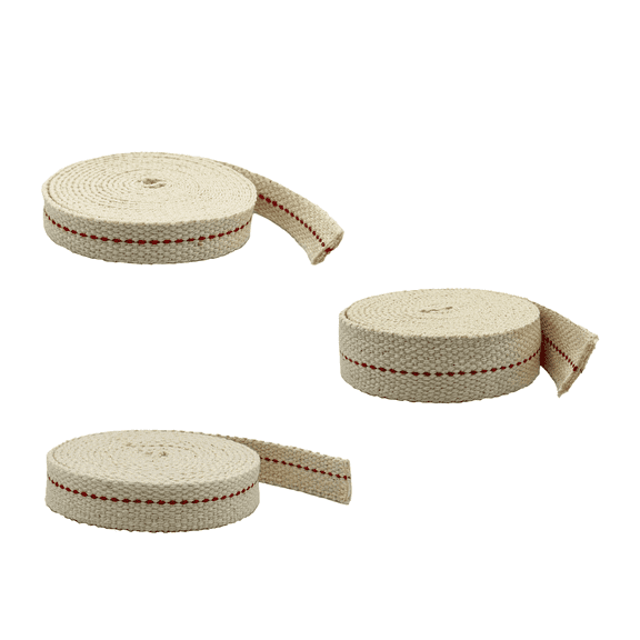 Light of Mine - 1/2", 5/8", and 7/8" - 6' Foot, 100% Cotton Flat Wick - 3 Pack Bundle, for Paraffin Oil, Kerosene Based Lanterns, and Oil Lamps with Genuine Red Stitch