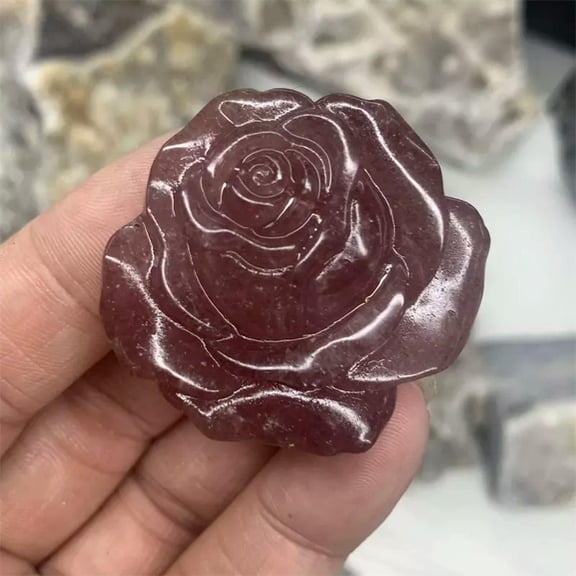 MATROOY 2" Natural strawberry Quartz The roses Hand Carved Crystal Healing 1pc