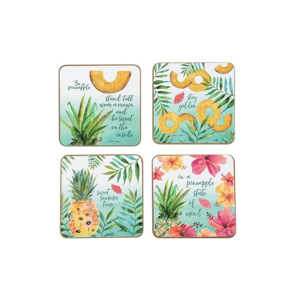 Pineapple Hardboard Coaster, Set of 4