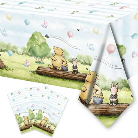 

CEMECER 3PCS Winnie Baby Shower Tablecloth Birthday Table Cover Party Supplies for Newborn Birthday Decorations C49