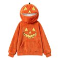 thumbnail image 5 of Kids Halloween Pumpkin Hoodie, Zip Face Cover Jack-o'-Lantern Long Sleeve Pullover Sweatshirt with Pocket, Soft Cozy Top for Boys Girls Trick-or-Treat(Orange19,7-8 Years), 5 of 5