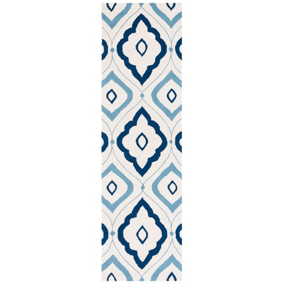 SAFAVIEH Four Seasons Kenesa Geometric Runner Rug, Ivory/Navy, 2'3" x 8'