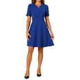 thumbnail image 1 of INSPIRE CHIC Robe de Bureau pour Femmes à Encolure Cœur Plissée à Manches Courtes Robe Fourreau Ligne A Bleu TG, 1 of 5
