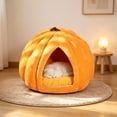 thumbnail image 6 of Cat Bed Pumpkin Cave for Indoor Cats Warm Cozy Semi-Enclosed Sleeping House with Soft Cushion for Kittens Small Dogs 17.3x17.3in by MPOISVA, 6 of 6