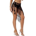 thumbnail image 4 of INSPIRE CHIC Women's Hollow Out Tassle Skirts Beach Cover Up Fish Net Wrap Mesh Sheer Maxi Sarong Swimwear M Black, 4 of 5