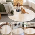thumbnail image 5 of Beige Round Area Rug 3.3 FT, Non Slip Small Entryway Kitchen Mat, Retro Oil Painting Modern Abstract Art Aesthetics Washable Soft Circular Rug Non-Shedding Door Mat for Bathroom Playroom Kids Room, 5 of 9