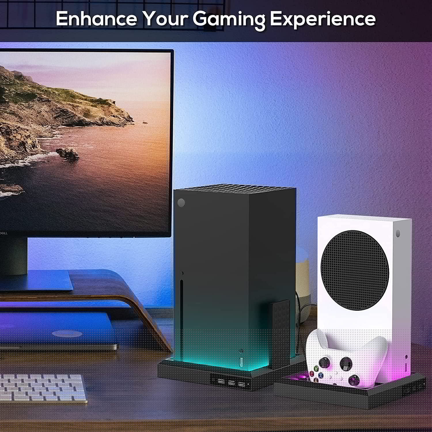 thumbnail image 4 of Soporte RGB para consola Xbox Series S/X con 3 puertos USB adicionales y soporte vertical, 4 of 7