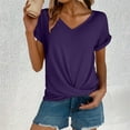 thumbnail image 3 of Uooqdmx Twist Front Tops for Women, Front Knot Tops for Women, V Neck T Shirts for Women, Front Tie Tops for Women, Womens Shirts Dressy Casual, Purple 2 3XL, 3 of 6