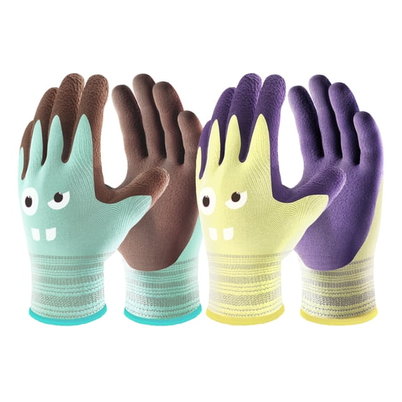 COOLJOB 2 Pairs Modal Garden Work Gloves for Toddler Boys Girls Age 2-5 Years Old, Latex Rubber Coated Kids Gardening Gloves for Children, Ultra Soft & Skin-friendly, Small S