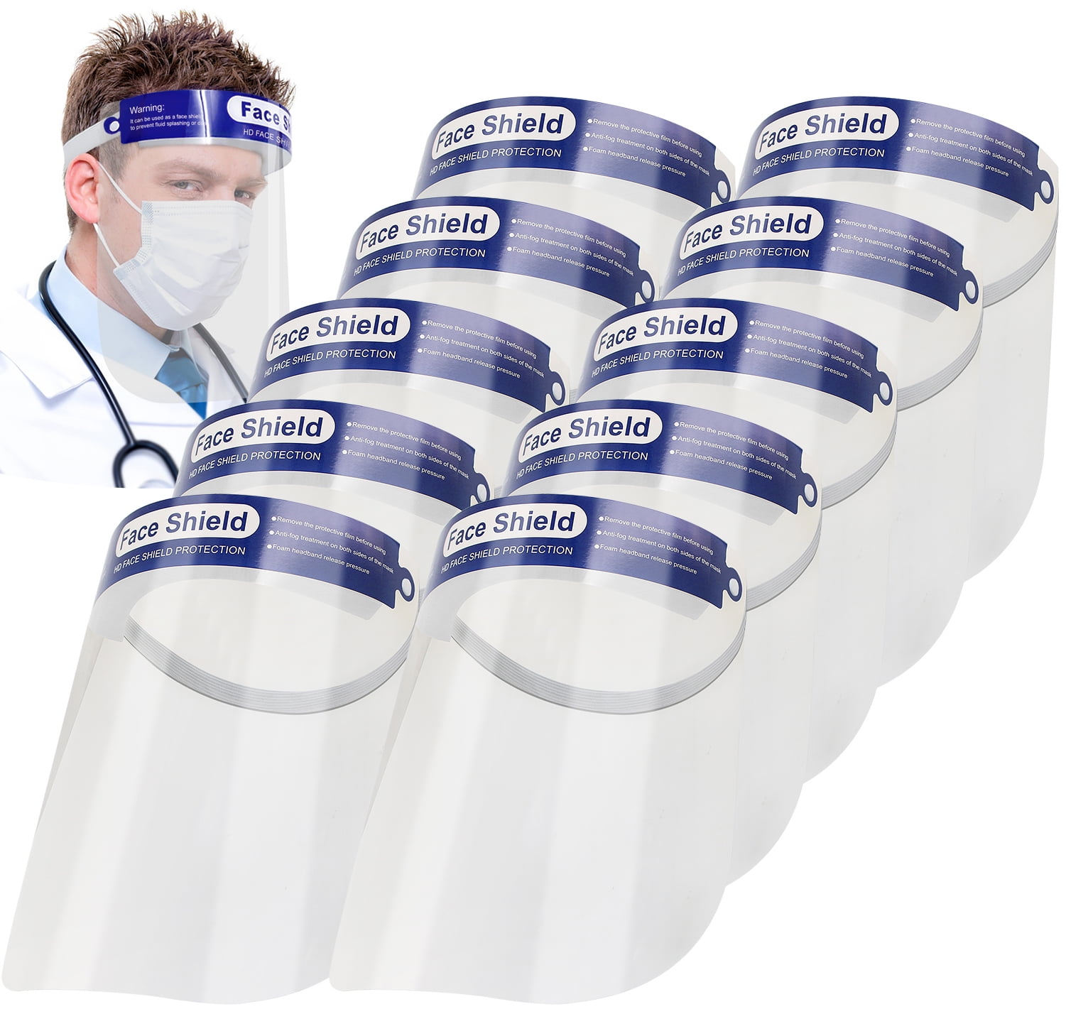 10 Safety Face Shield Screen Protector,Full Face Transparent Breathable