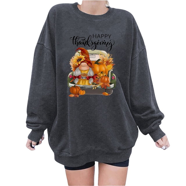 Sudaderas de Acción de Gracias Para Mujer, Blusa Holgada de Manga Larga Con Estampado A La Moda, Suéter Informal de Cuello Redondo, Tops, Sudadera Odeerbi ODB122749