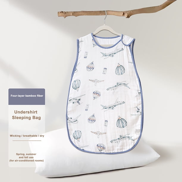 Saco de dormir para bebé, ropa de dormir estilo chaleco sin mangas, gasa de algodón de bambú, protección del vientre del bebé contra el frío