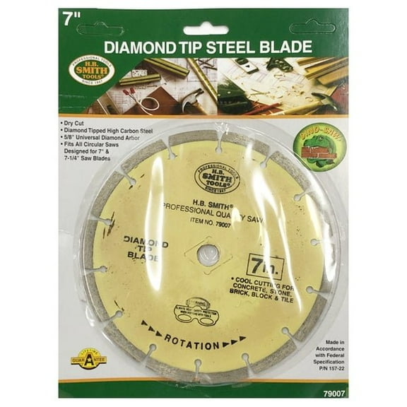 H.B. Smith Tools 7" Segmented Diamond Tip High Carbon Steel Blade (79007) Fits All Circular Saws