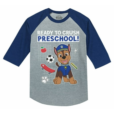 

Paw Patrol Preschool Shirt for Boys Ready to Crush Chase Crush Raglan Blue 4T