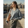 thumbnail image 6 of PAOLA RIBONI Women's V-Neck Drop Shoulder Polo Pullover in Cozy Gray Knit Fabric for a Stylish Relaxed Fit Excellent for Everyday Casual Wear, 6 of 15