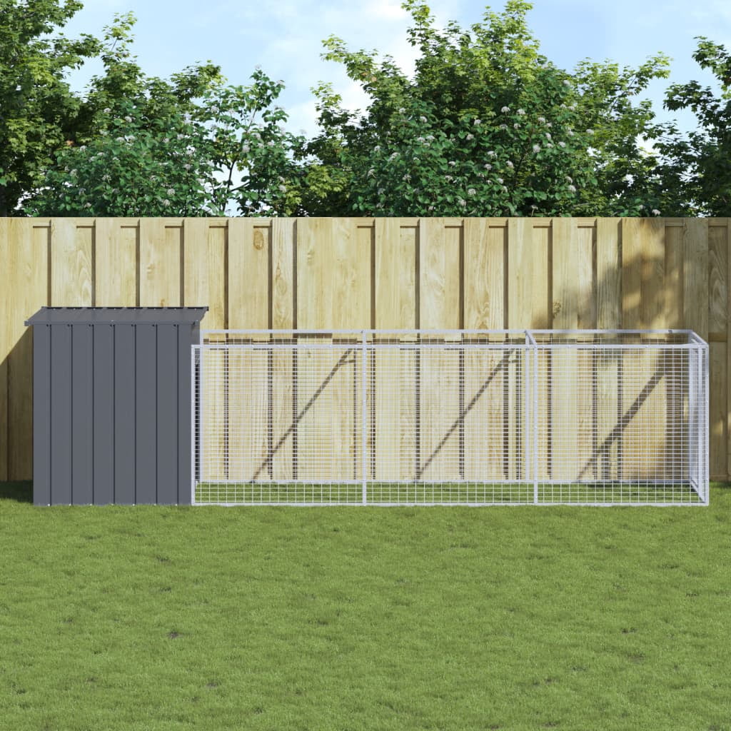 vidaXL Dog House with Run Outdoor Dog Kennel Cage Shelter Galvanized Steel