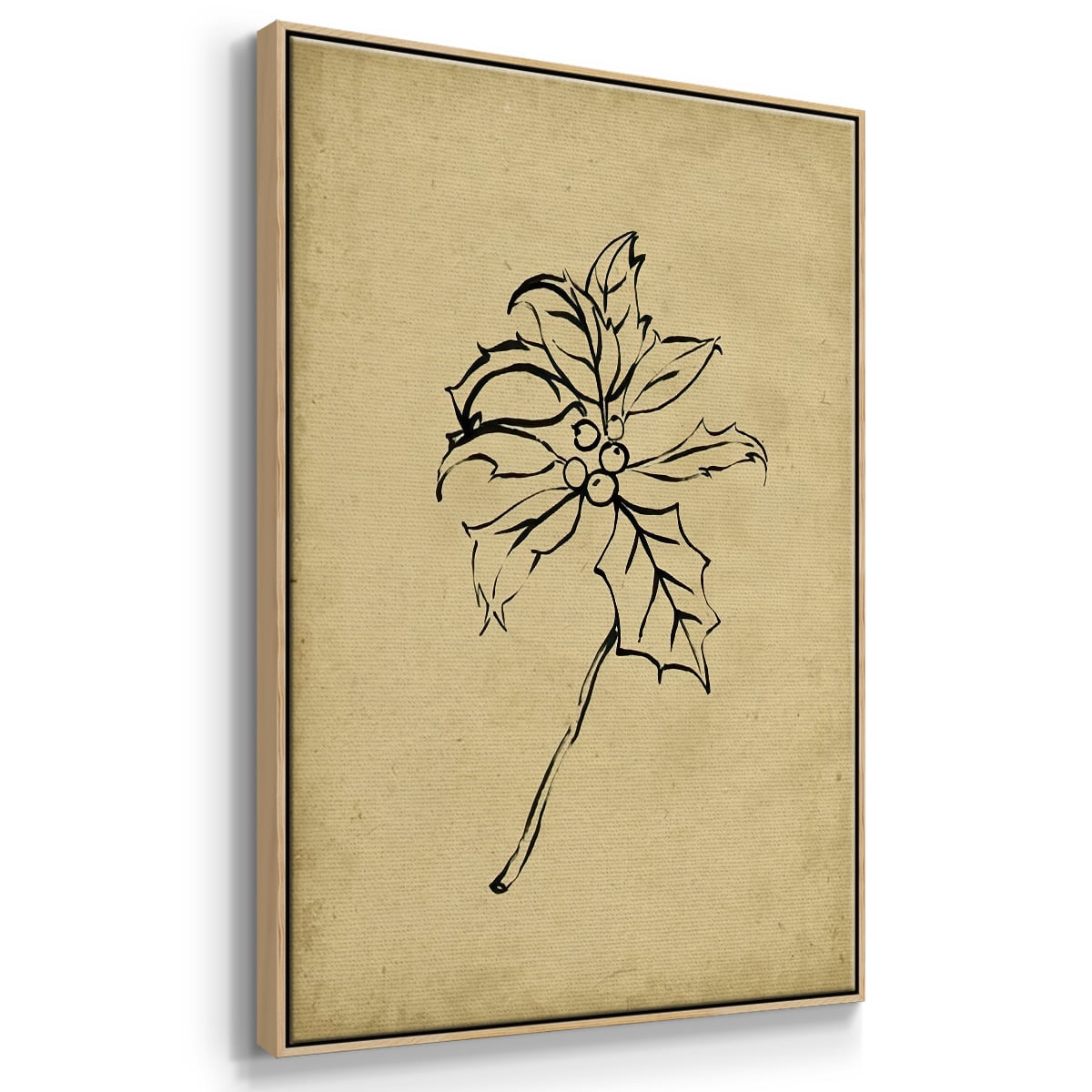 Holly Branch II - Framed Gallery Wrapped Holiday Canvas - 27 x 41 - Natural Wood Frame