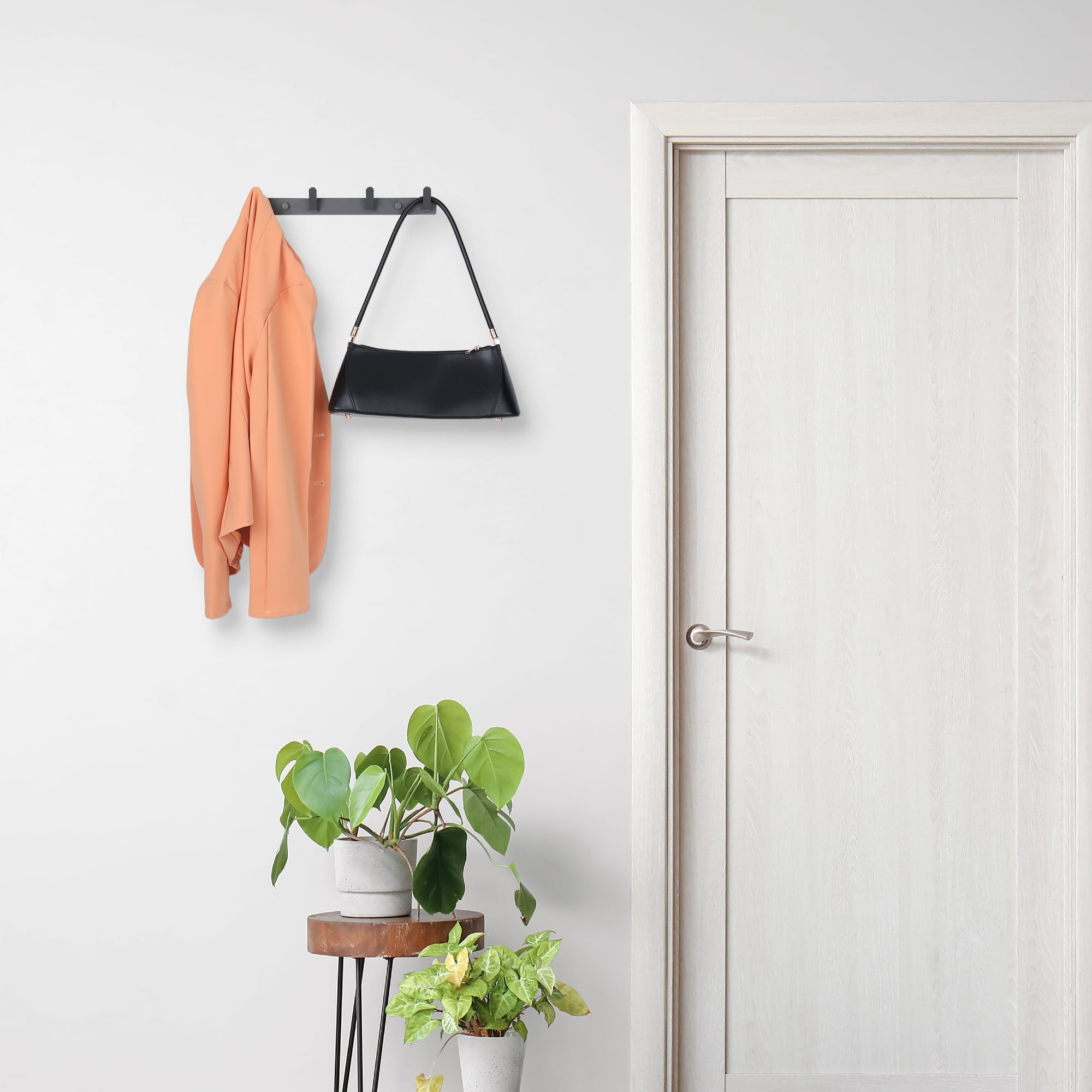 Unique Bargains Coat Rack Wall Mount with 4 Hooks for Entryway Bathroom Bedroom Gray 4 Hooks