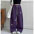 thumbnail image 6 of YunPes Girls' Cute Flowers Embroidered Trousers Oversized Wide Leg Pants Casual Drawstring Elastic Sweatpants for School Streetwear, 6 of 8