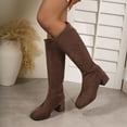 thumbnail image 2 of Brown Womens Winter Knee-High Boots With Square Toe And Rear Zipper Low Heel Ideal For Outdoor Style And Fit, 2 of 9