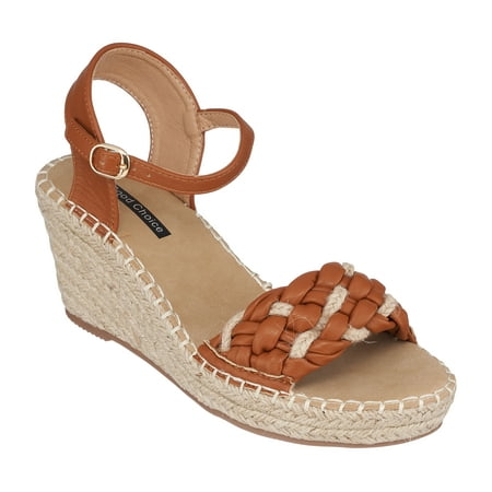 GC Shoes Women s Open Toe Memory Foam Summer Espadrille Wedge Sandals  Braided Strap Ankle Platform Heels  Cati/Tan/10