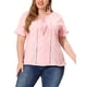 thumbnail image 1 of Plus Size Blouse for Women Self Tie Neck Lace Hollow Out Ruffle Short Sleeve Tops Pink 1X, 1 of 6