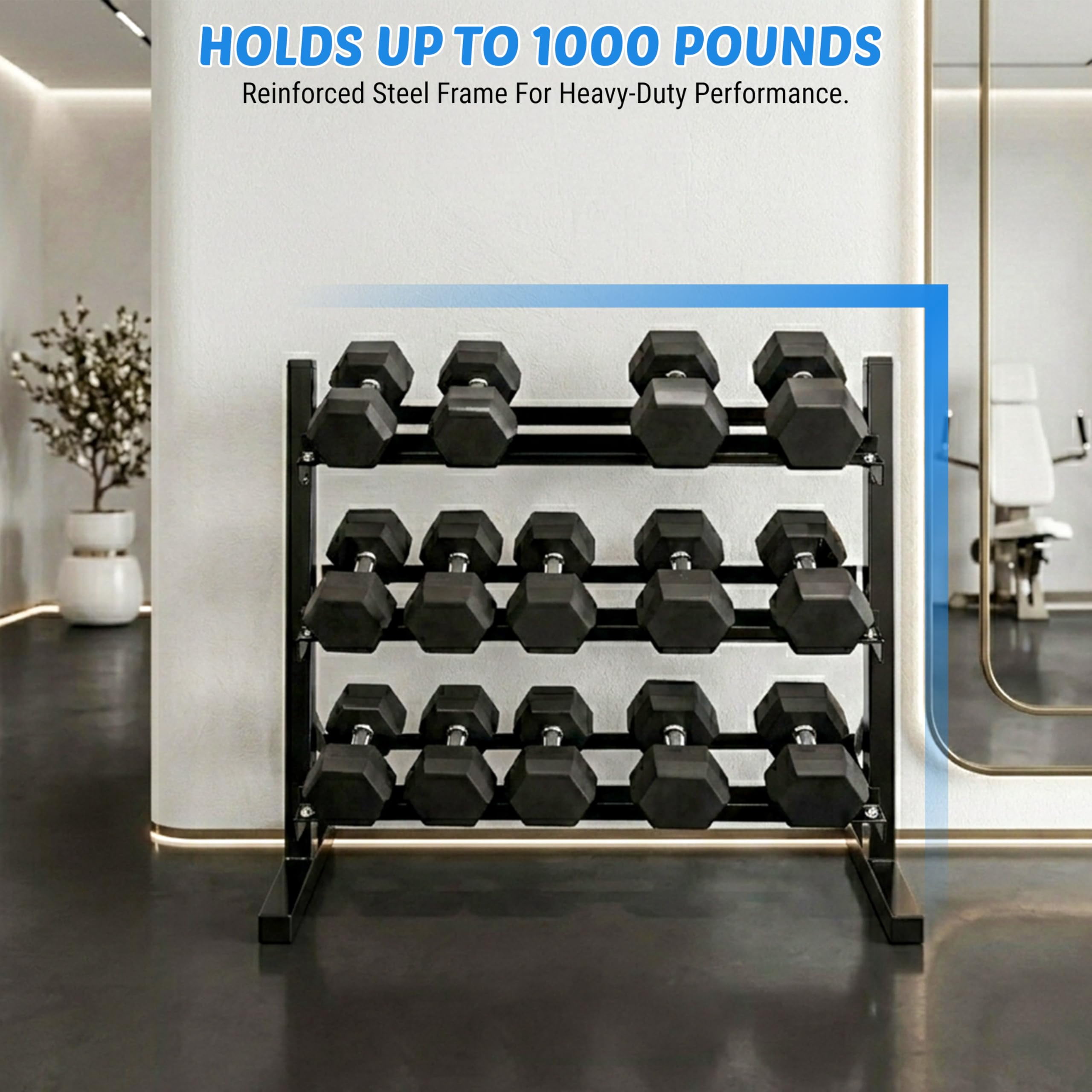 FEBTECH 3-Tier dumbbell rack, 1000 LBS adjustable dumbbell rack, Adjustable weight rack for home gym with weight storage, Heavy-Duty weight storage racks, Compact dumbell rack